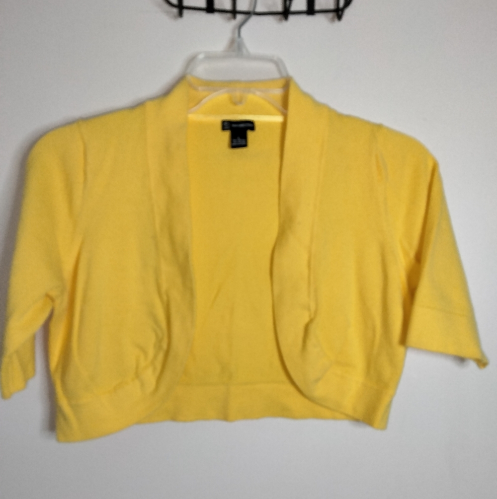 New Directions (Size L) Yellow Stretch Open Front Half Sleeves Cropped Cardigan